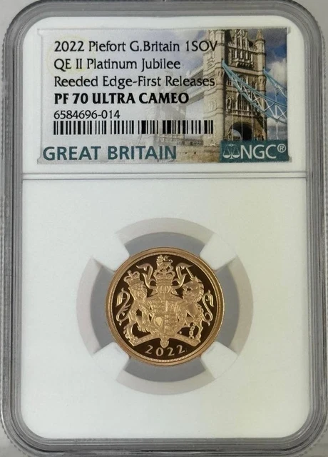 2022 G. BRITAIN QE II Platinum Jubilee 1 Gold Sovereign NGC