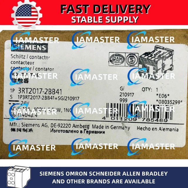New SIEMENS 3RT2017-2BB41 3-POLE CONTACTOR & 1 N.O. CONTACT 24 V DC