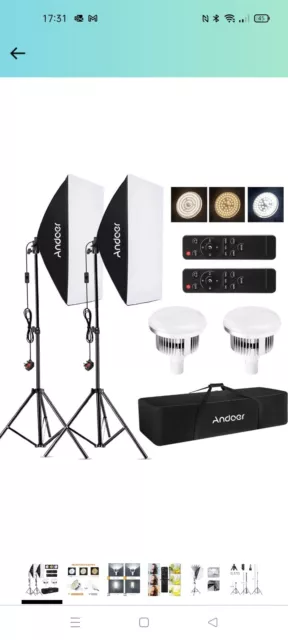 Andoer Softbox Photography Lighting Kit, 85W LED Light * 2 + 50x70cm Softbox...