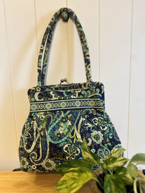 Vera Bradley Quilted 100% Cotton Blue Rapsody Alice Purse / Handbag Kiss Lock