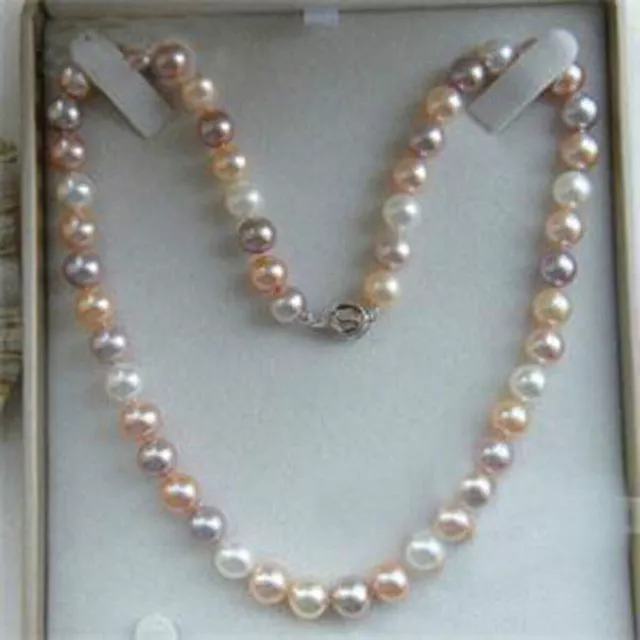 7-10mm Genuine Natural White Pink Purple Akoya Cultured Pearl Beads Necklace