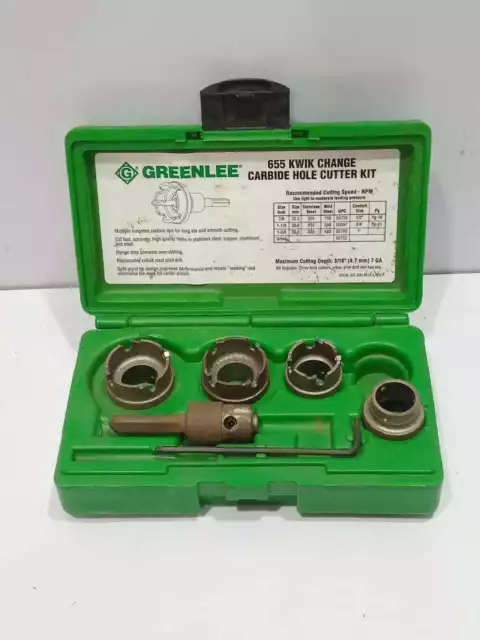 Greenlee 655 Quick Change Carbride Hole Cutter Kit 1/2" through 1"