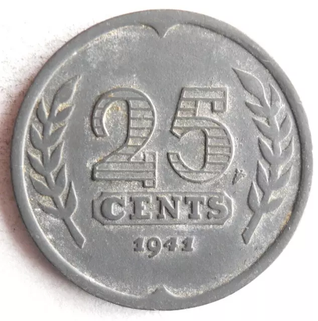 1941 Netherlands 25 CENTS - Excellent WW2 ERA Coin Netherlands #D