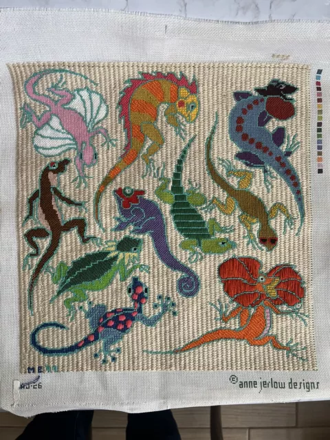 Lizard Gecko Anne Jerlow Finished Needlepoint Canvas -