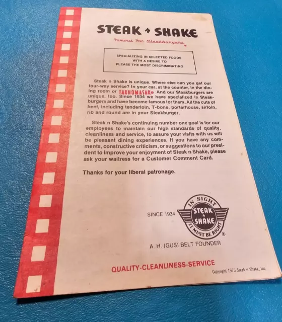 1975 Steak N Shake Vintage Menu Steakburger Chili Three Ways Takhomasak