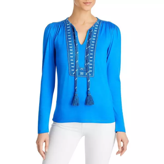 Kobi Halperin Womens Sherilyn Blue Embellished V Neck Blouse Top S BHFO 9548