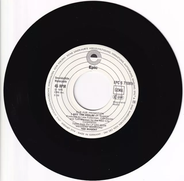 PROMO: TED NUGENT - Need You Bad / I Got The Feelin - 7" Single 1978 CBS Germany 3