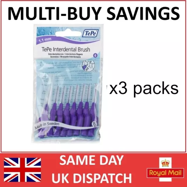 TePe Interdental Brushes 1.1mm PURPLE 3 PACKETS !