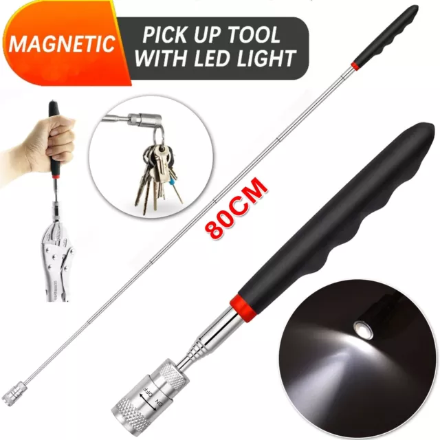 Portable Telescopic Magnetic Pick Up Tool Extendable LED Torch Magnet Rod Stick