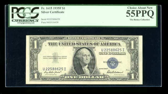 DBR $1 1935-F Silver Fr. 1615 UI Block PCGS 55 PPQ Serial U22588625I