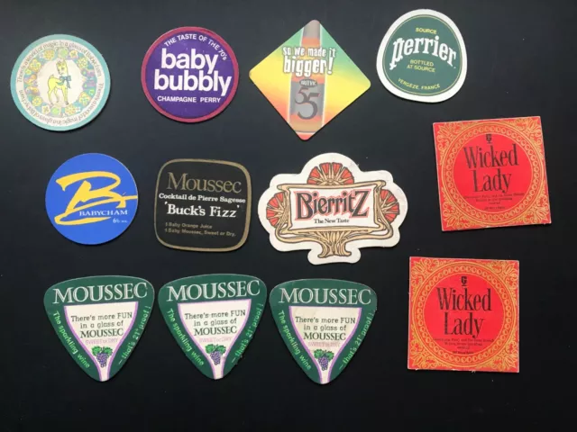 Job Lot Vintage Pub Soft Drinks and Wine Coasters Perrier Bierritz Babycham