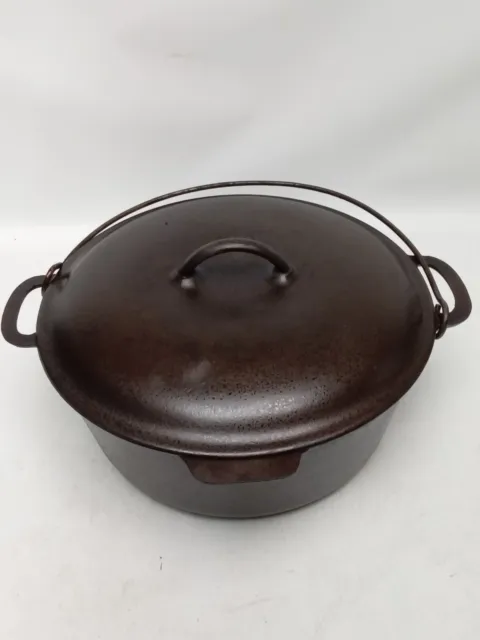 Antique No. 8 Cast Iron DUTCH OVEN W/Matching Lid Bail Handle & Solid Heat Ring