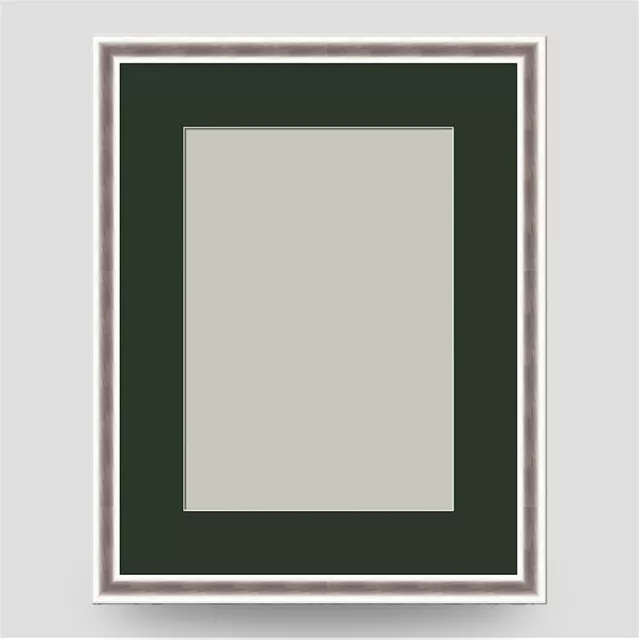 THIN SILVER 9x7 PICTURE PHOTO FRAME incl DARK GREEN Mount for 7x5 PRINT CRAFT