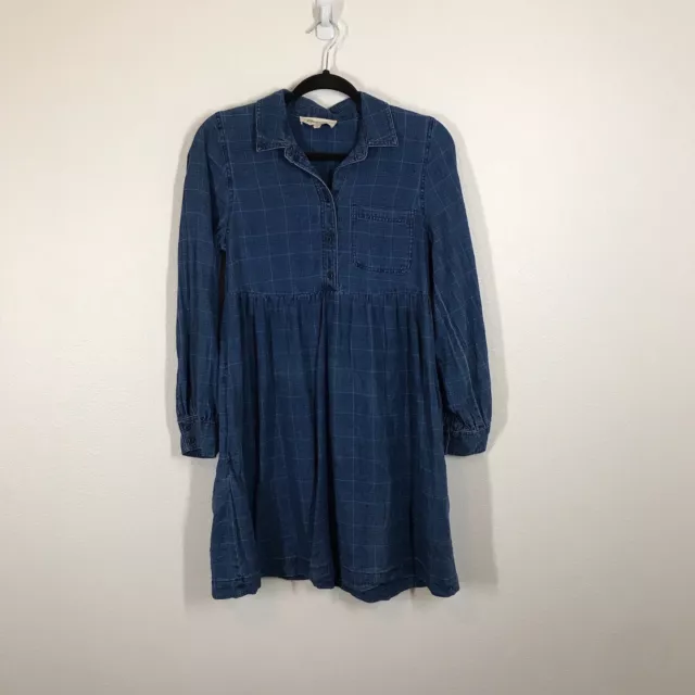 Madewell Women's Denim Babydoll Shirt Dress Size Small Blue Windowpane Pockets