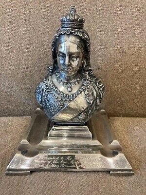 Presentation Trophy Antique Silver-Plated Figural Inkwell Queen Victoria Jubilee