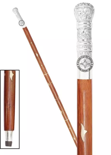 Walking Cane Wooden Stick with Brass Handle Gift Men & Women 37 inch EOO