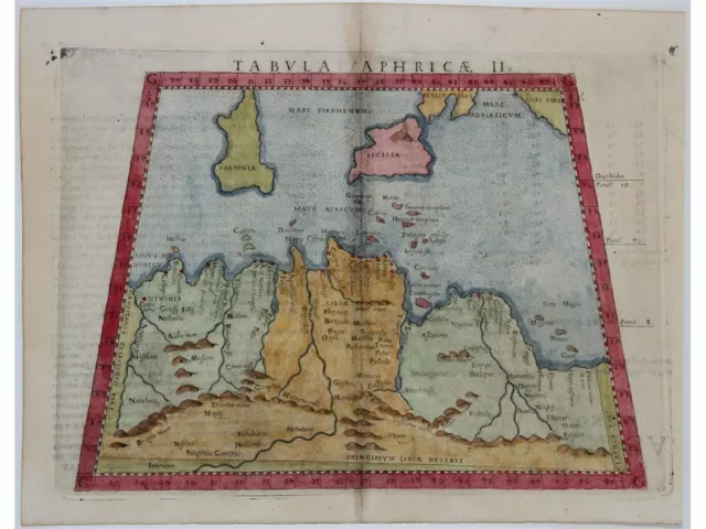 Tabula Aphricae II. North Africa map, Malta, Sardinia, Sicily. Claudius 1574