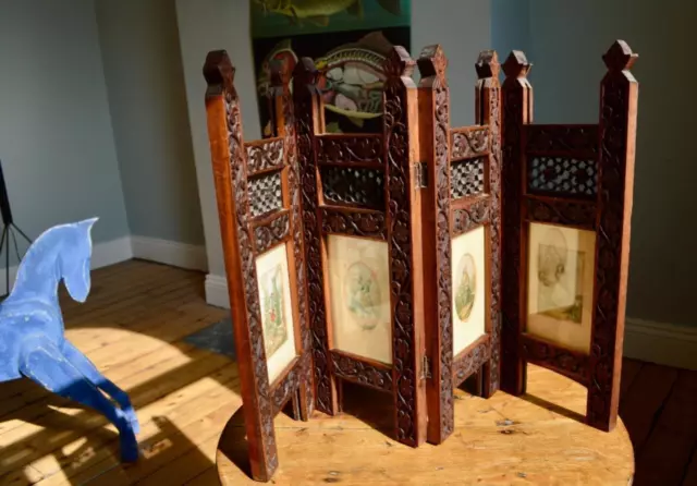 Stunning Antique Carved Wood Picture Frame 27" x 18" Arts & Crafts Anglo-Indian