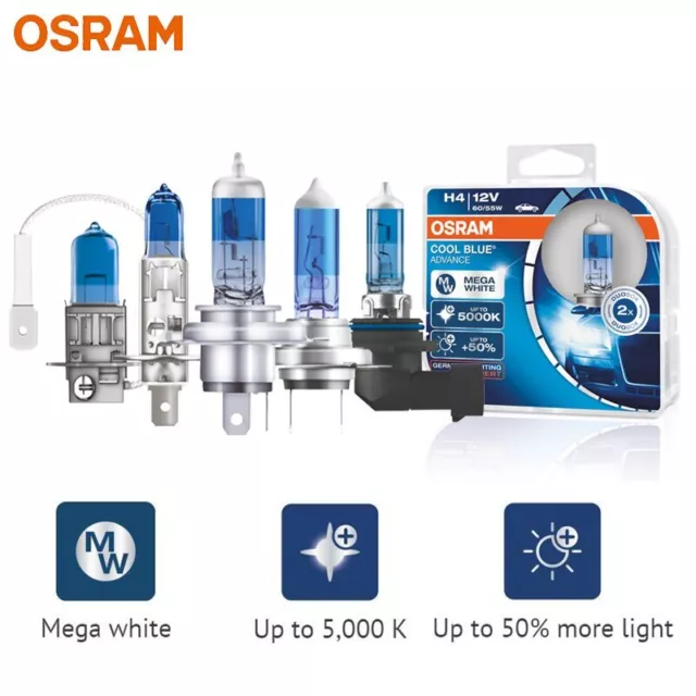 OSRAM H7 COOL BLUE ADVANCE +50% 5000k Mega White Halogen Headlight Bulb 12V  55W $39.18 - PicClick