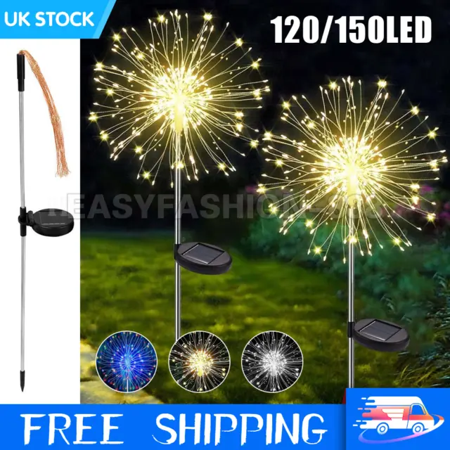 150 LED Solar Power Firework Garden Path Lights Lamp Starburst Stake Outdoor