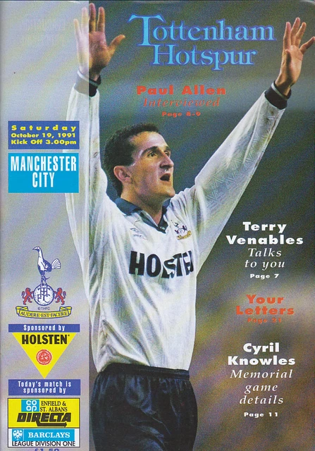 1991/92 TOTTENHAM HOTSPUR V Manchester City 19101991 Division 1 EUR 4