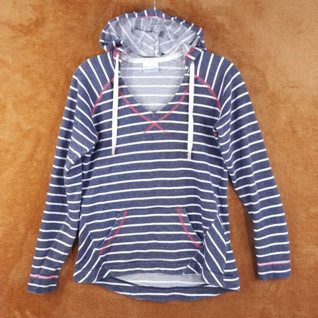 COLUMBIA Womens Top XS Blue Stripe Pullover Hooded Terry Tropic Haven Hoodie