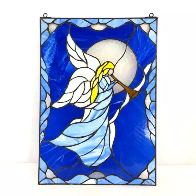 Tiffany Style Stained Glass Sun Catcher Window 20" x 14" Steel Floor Stand