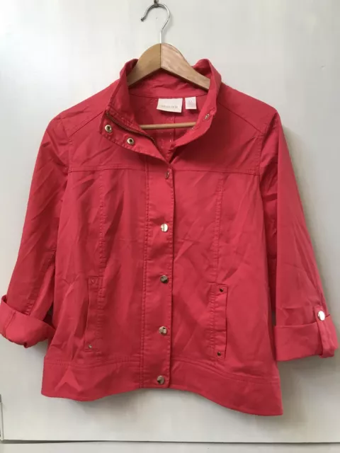 NWT WOMEN S CHICOS Luxe Twill Utility Jacket Malibu Punch Zip Snap