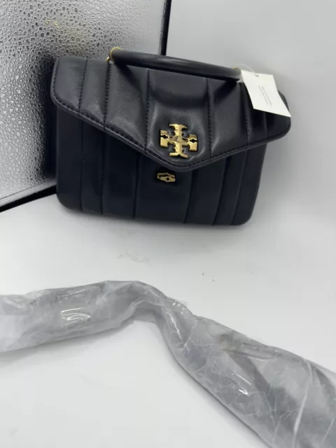 Tory Burch Kira Quilt Black Leather Top Handle Satchel Bag Mini “Broken Turnlock