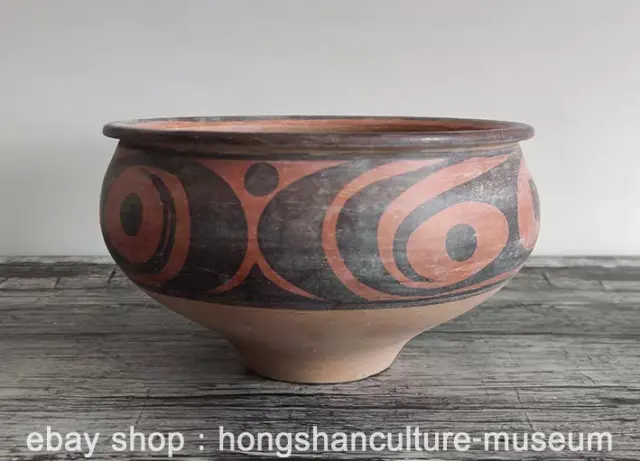 10" Old China Ancient Neolithic Majiayao Culture Pottery Flower Pattern Bowls