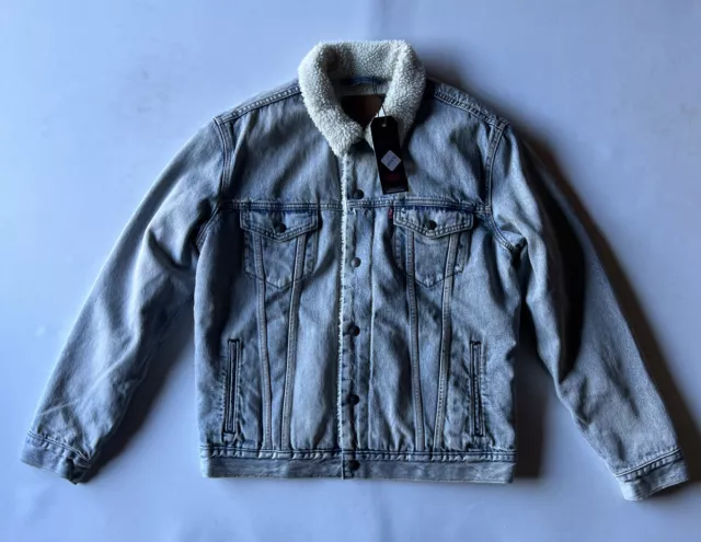 Levis jacket mens medium Sherpa Lining Trucker blue Cotton Long Sleeve BNWT