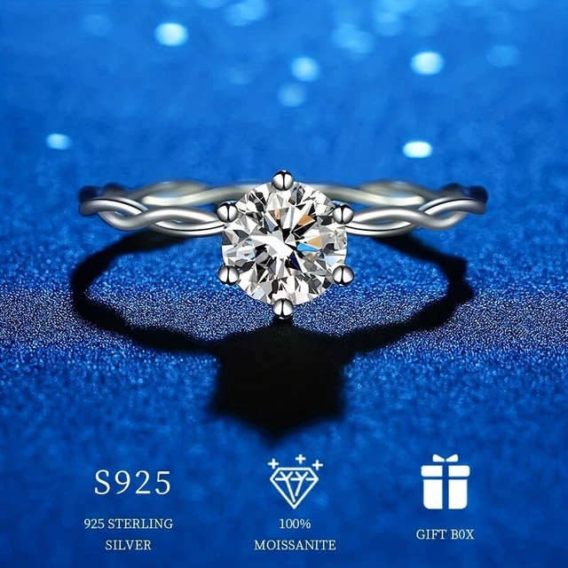 Twist Hollow Out Moissanite Finger Ring 925 Sterling Silver Wedding