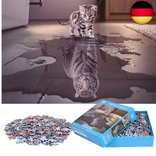 1000 Teiliges Puzzle für Erwachsene,「Katze und Tiger」,Familien recycelbare Mate