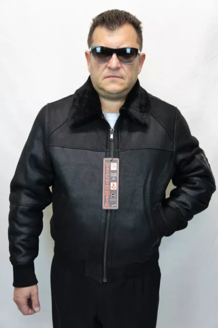 Negro 100% Badana Auténtica Borreguillo Cuero Bomber G-1 Vuelo Chaqueta S-6XL 2