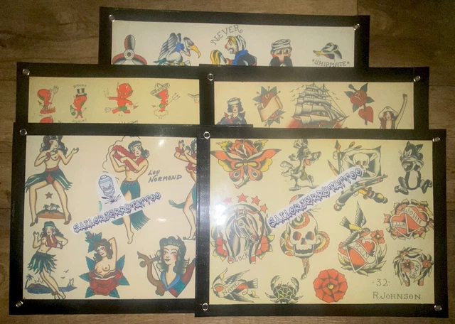 Lote de 5 hojas flash de tatuaje de estilo vintage tradicional antiguo! Lote de 5 hojas flash de tatuaje de estilo vintage tradicional antiguo!