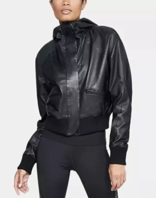 NWT Under Armour x Misty Copeland Leather Bomber Jacket Blk XS Women’s SI45