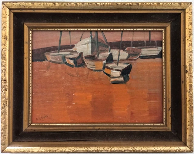 Tableau Xx Eme Hst Marine Port Bateaux Post Cubiste Signe Kaffin