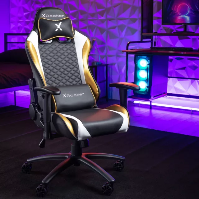 X Rocker Gaming Chair, Agility PC Compact eSports Chair, Black, White and Gold