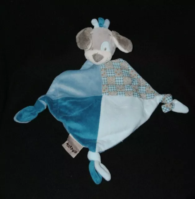Peluche doudou bouillotte chien Cyril NATTOU bleu taupe gris TTBE