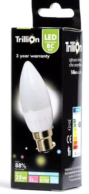 3w = 25w LED Candle Shape Bayonet BC B22 Low Energy Light Bulb Lamp Warm White