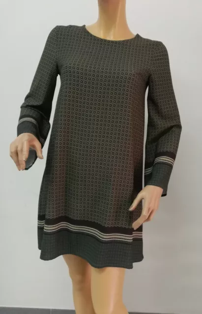 Abito Donna Made in Italy Vestito Corto Svasato Manica Lunga Primaverile