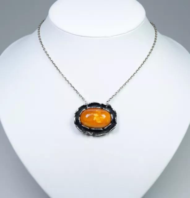 835 Argent - Vintage Moderniste Collier - Butterscotch Ambre - Fait à la Main 2