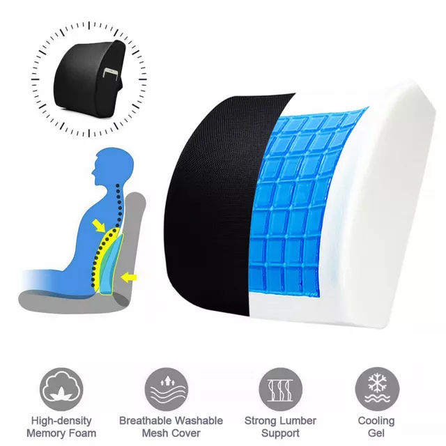 Gel Memory Foam Lumbar Support Pillow Cushion Chair Car Seat Back Pain Relief