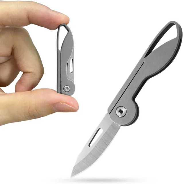 Mini Titanium Pocket Folding Blade Knife Keychain EDC Outdoor Camping Survival