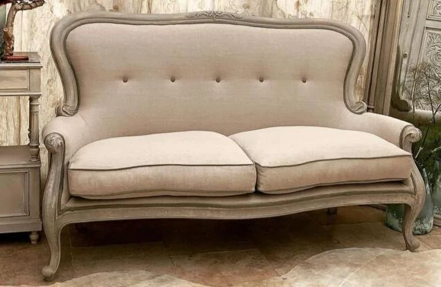 Stunning Handmade Antique French Style Stone Coloured 2 Seater Sofa Chair