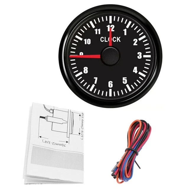 MOTOR METER RACING 52mm 2-1/16 Inch Electrical Clock Gauge – Blue LED Backlit, Black Bezel
