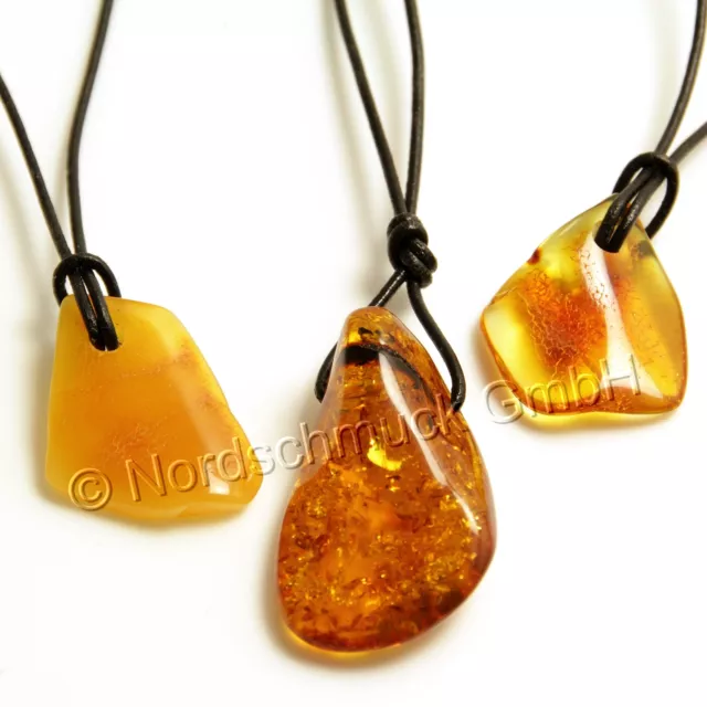 Natur Bernstein Anhänger gebohrt Kette Lederband butterscotch cognac amber V26