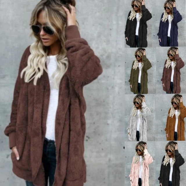 Plus Size Womens Fleece Teddy Bear Hooded Coat Tops Winter Hoodie Jacket Outwear