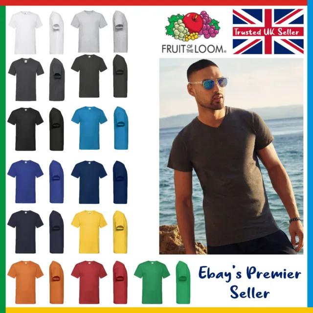 Mens Plain V-NECK T-Shirt - Fruit of the Loom Valueweight Tee - Value Blank T