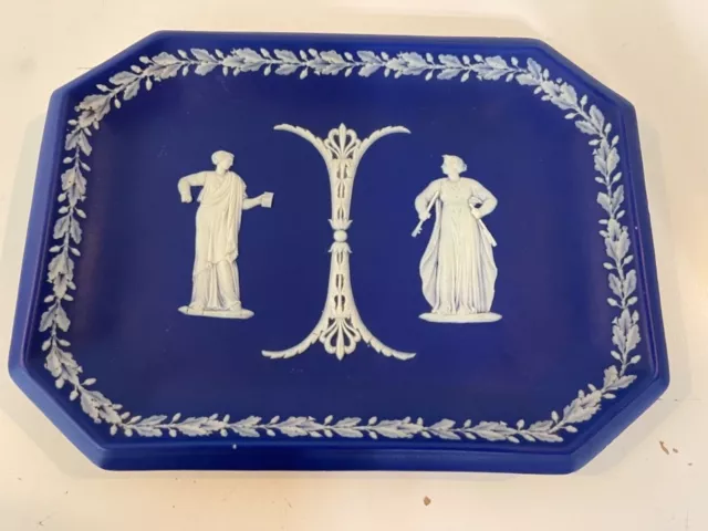 Antique Wedgwood Early 19th Century  Blue Jasperware Tray with Classical Scene